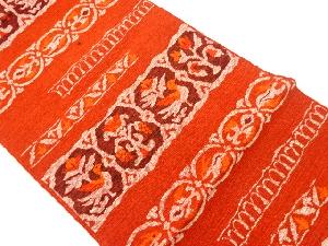 手織り紬変わり横段に花鳥模様織出し名古屋帯